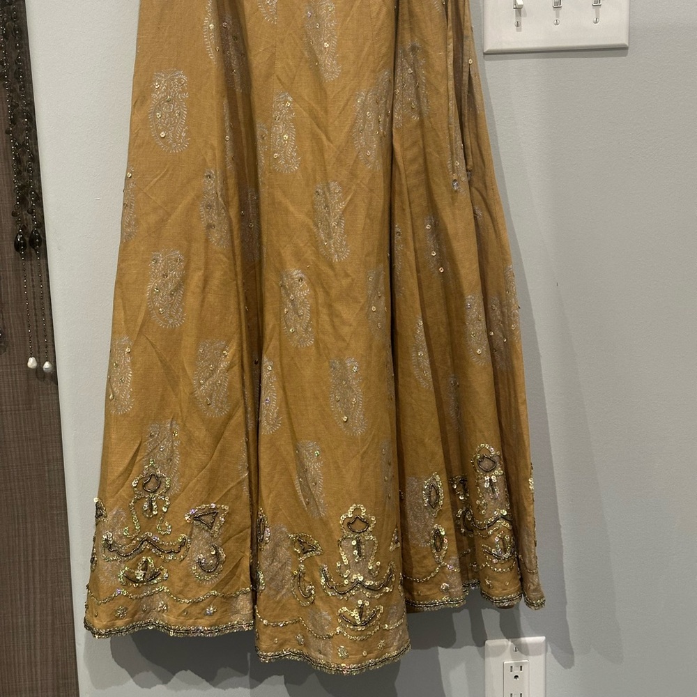 Carole Little Tan Embellished A-Line Skirt